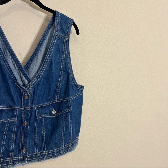Anthropologie Pilcro coastal cutoff v-neck denim top button down size XL vest - Picture 9 of 14